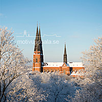 Framsida av dubbelt kort med Uppsalabilder, vinter.